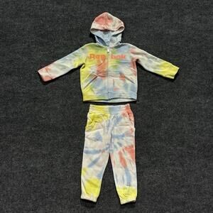 Reebok 2 Piece Pants Set Girls 2T Toddler Neon Tie Dye Hoodie Joggers Swiral